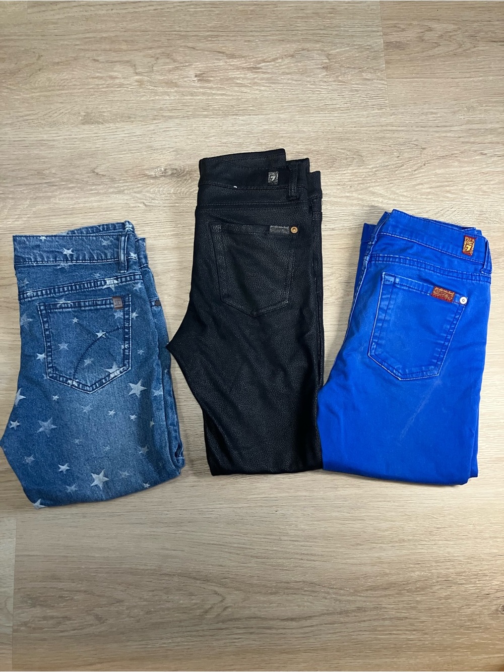 Set of 3 pairs of jeans 7 for all Mankind and Joe size 10,12, and 14 kids